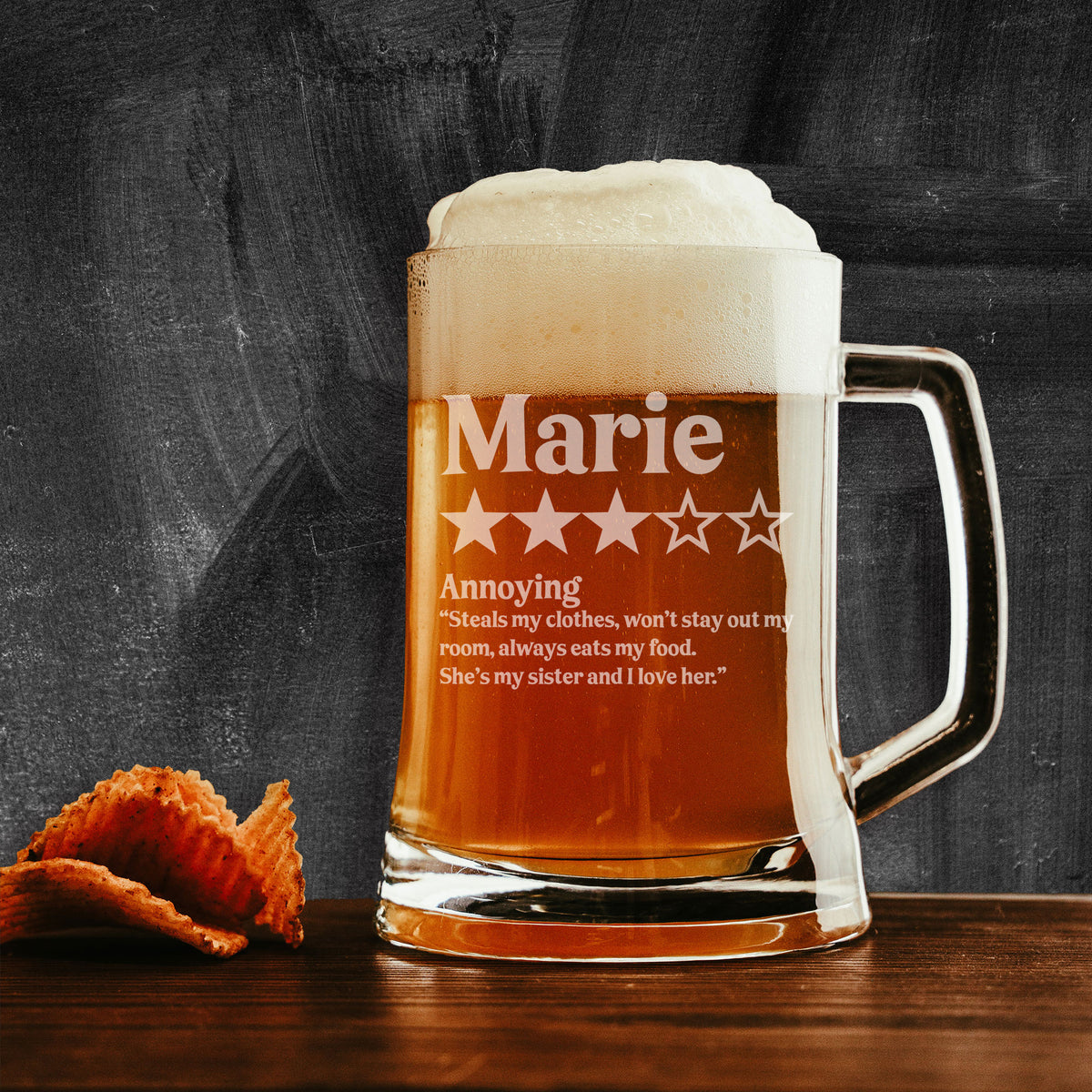 Personalised Review Engraved Beer Stein Birthday Gift