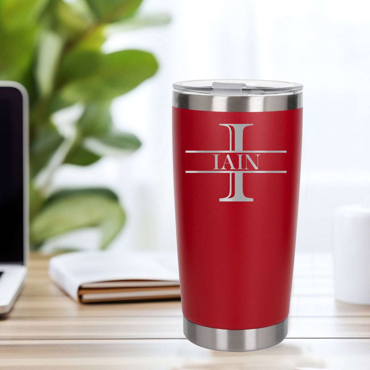Personalised Split Monogram Birthday Thermal Metal Coffee Cup | Engraved Travel Mug