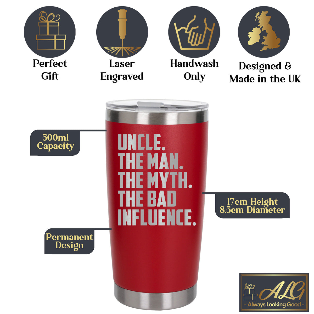 Uncle The Man The Myth The Bad Influence Engraved Travel Mug Birthday Gift