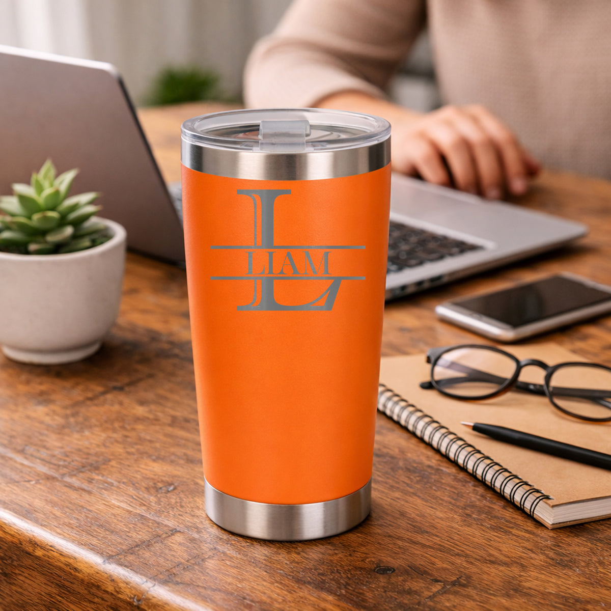 Personalised Split Monogram Birthday Thermal Metal Coffee Cup | Engraved Travel Mug