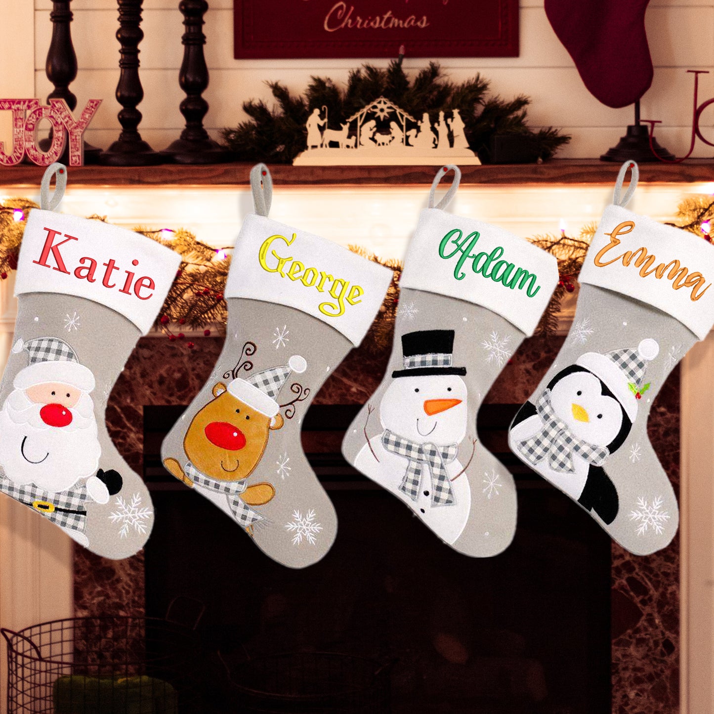 Personalised Embroidered Grey Christmas Large Santa Sack and Stocking Set - Always Looking Good -