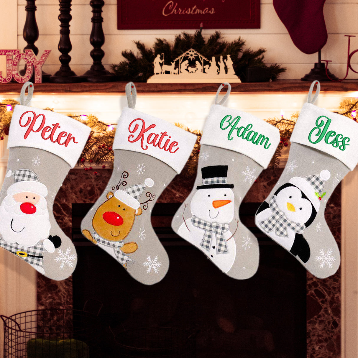 Personalised Embroidered Grey Christmas Santa Stocking with Name - Always Looking Good -