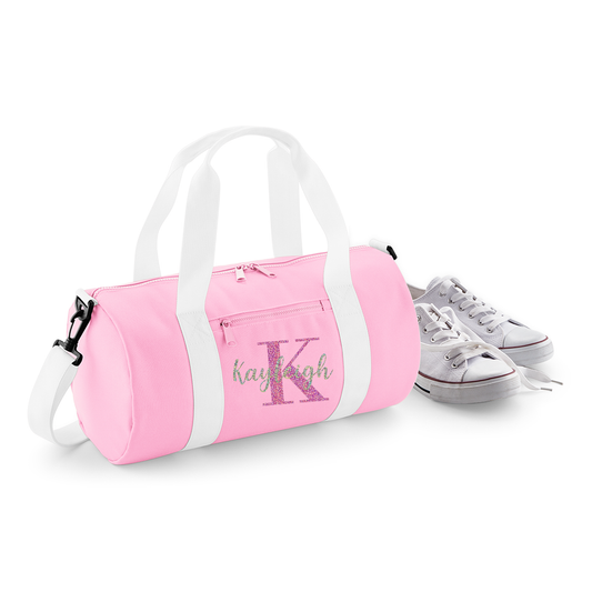 Personalised Name & Initial Design Barrel Bag Ideal School Bag