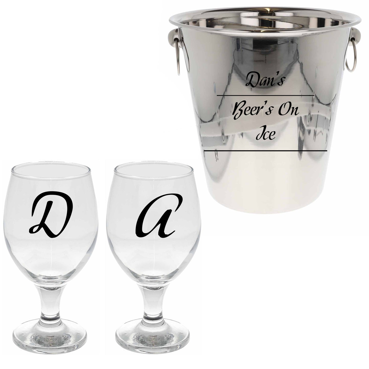 Personalised Drinks on Ice Bucket With matching Champagne or Beer Glasses - Always Looking Good - Ice Bucket with Beer Glasses