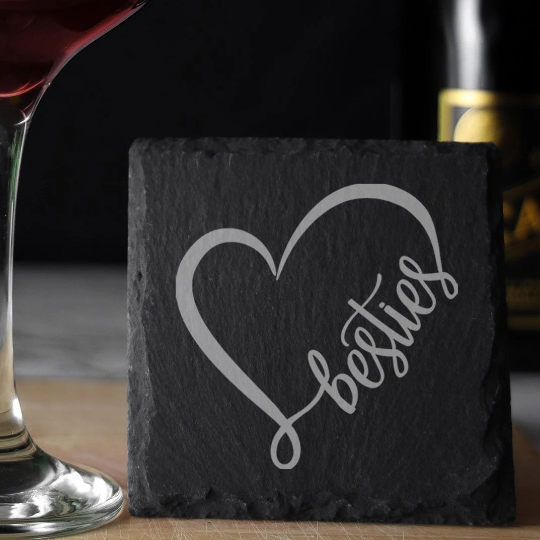 Besties Engraved Wine Glass and/or Coaster Set - Always Looking Good - Square Coaster Set