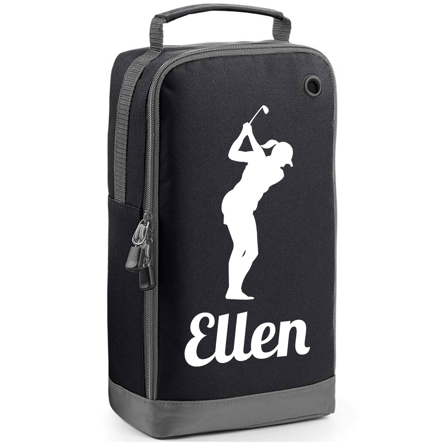 Personalised Golf Shoe Bag with Female Golfer & Name or Initials - Always Looking Good - Black