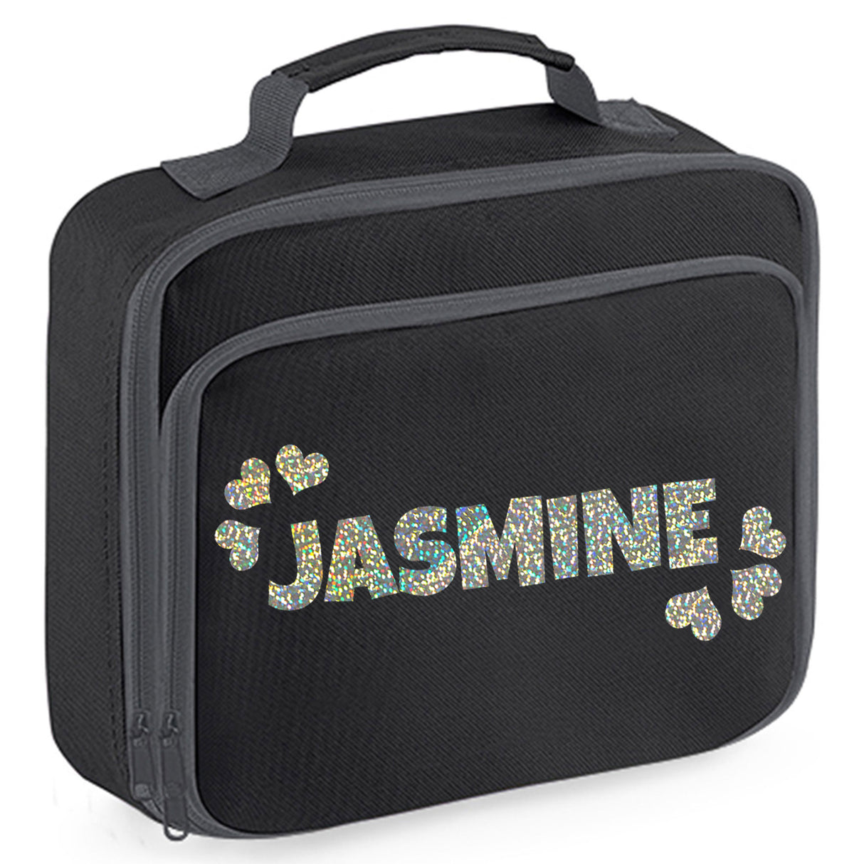 Personalised Childrens Lunch Bag in Heart-themed Design - Always Looking Good - - Black