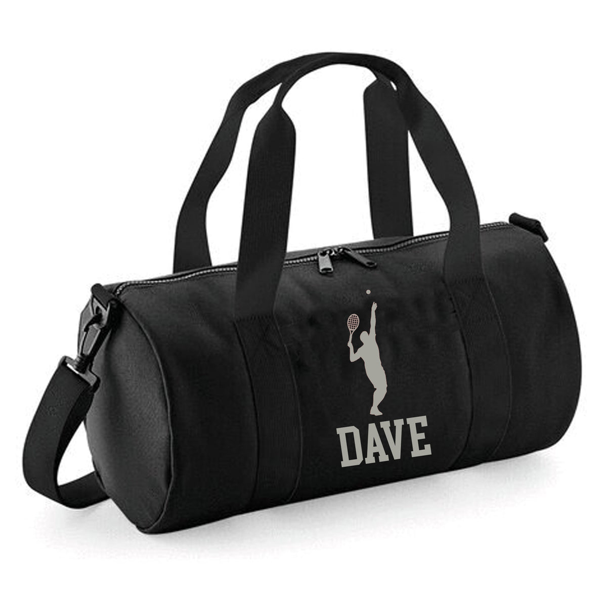 Personalised Male Tennis Player Barrel Bag | Kids Sports Holdall with Name