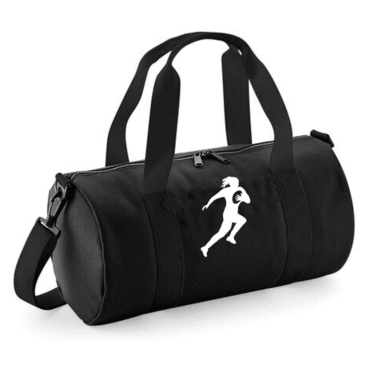Personalised Female Rugby Player Barrel Bag | Kids Sports Holdall with Name