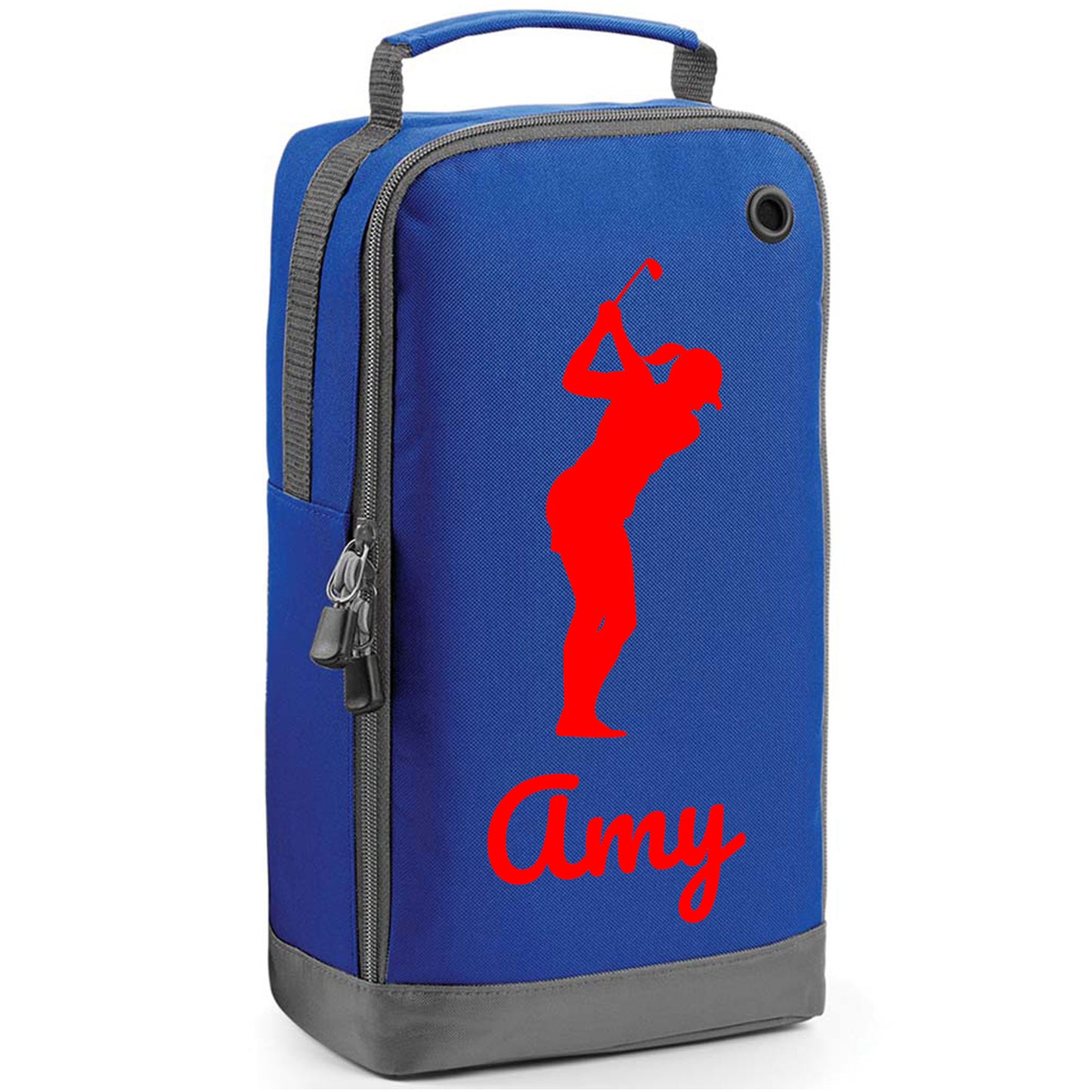 Personalised Golf Shoe Bag with Female Golfer & Name or Initials - Always Looking Good - Royal Blue
