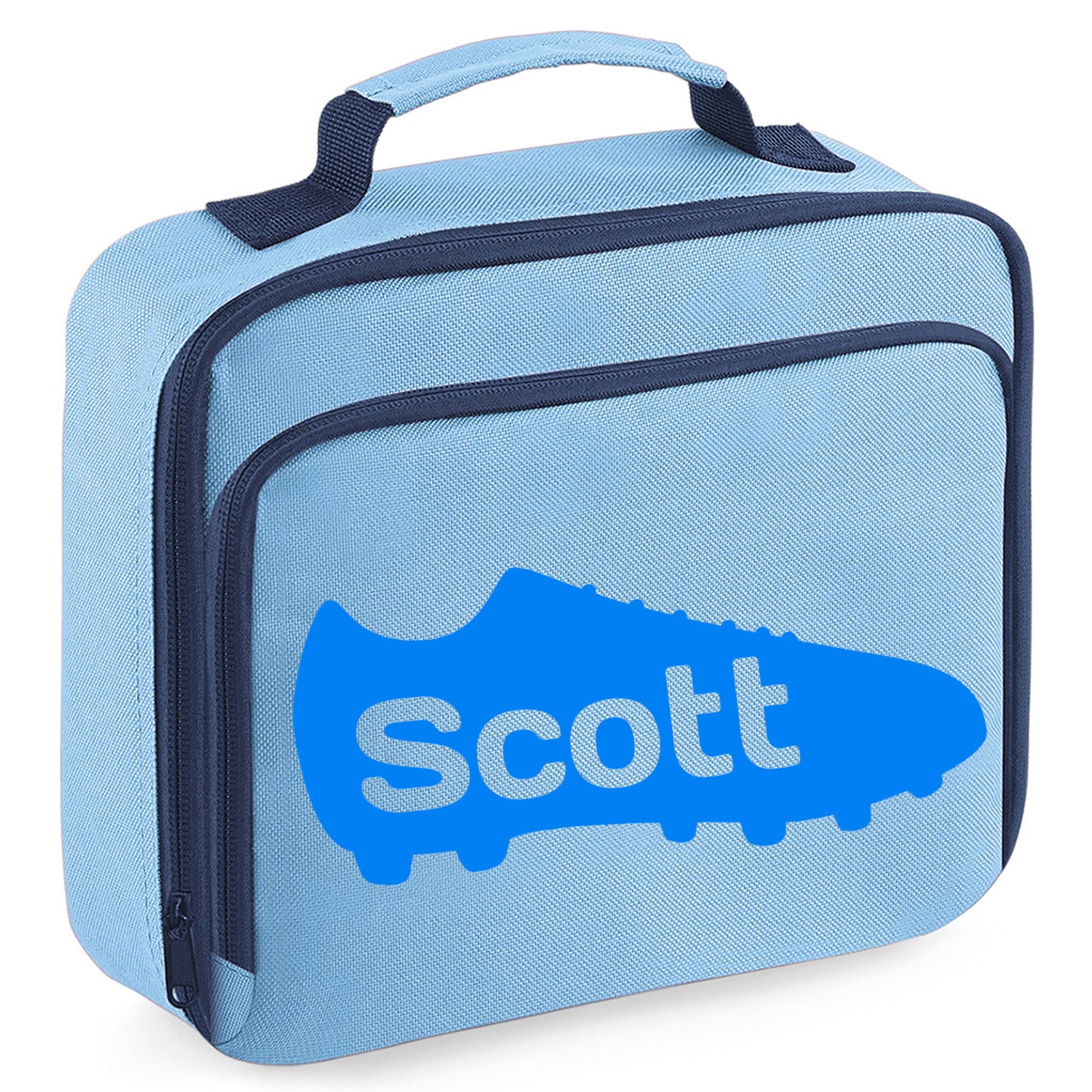 Personalised Lunch Bag with Football Design Childs School Lunch Box - Always Looking Good - Blue Football Boot