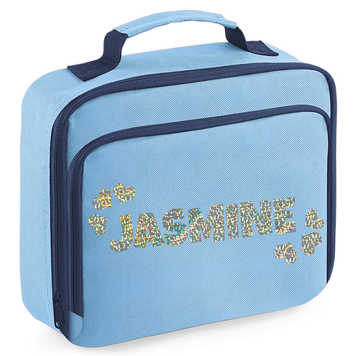 Personalised Lunch Bag with Name & Hearts Childs School Lunch Box - Always Looking Good - Blue