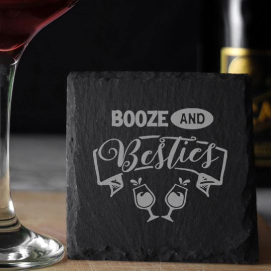 Booze and Besties Engraved Wine Glass and/or Coaster Set - Always Looking Good - Square Coaster Only wine glass gift set