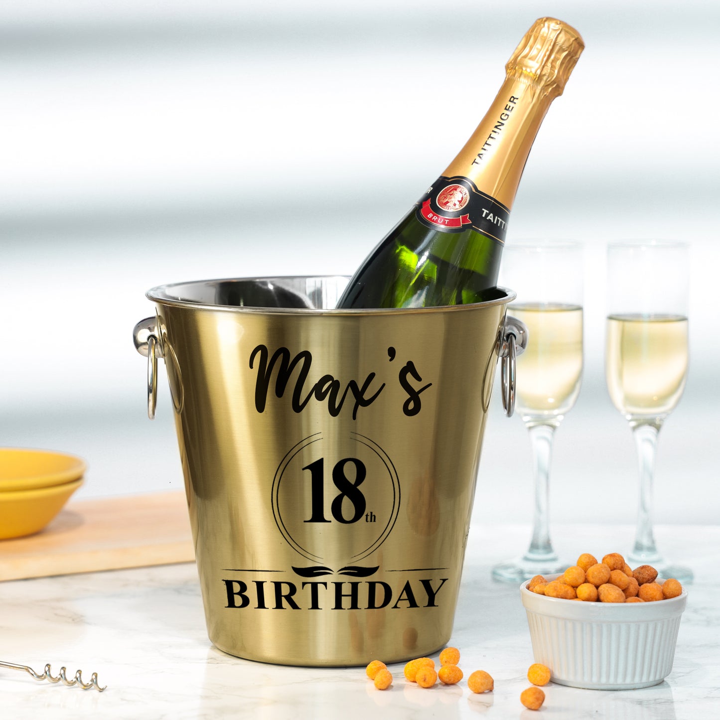 Personalised Gold Ice bucket 18th Birthday and Glass Gift with Name - Always Looking Good -