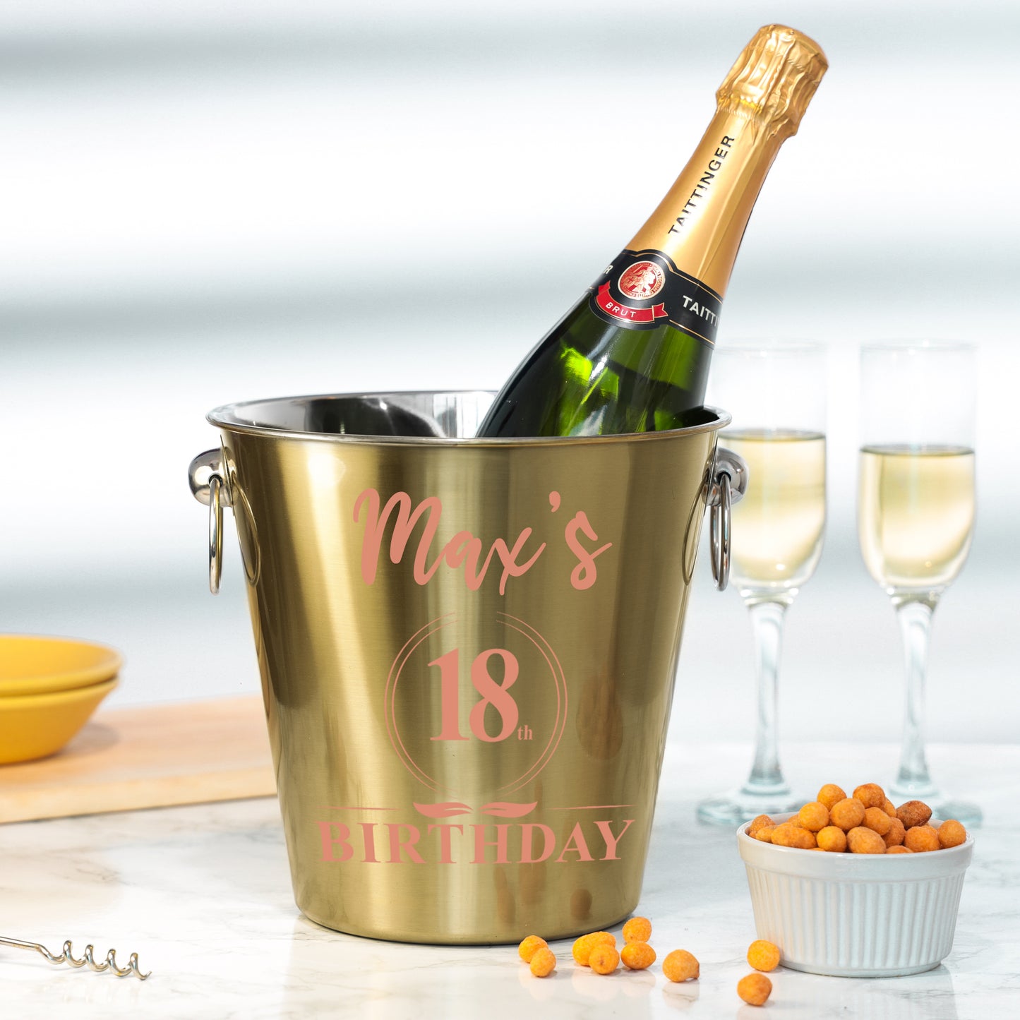Personalised Gold Ice bucket 18th Birthday and Glass Gift with Name - Always Looking Good -
