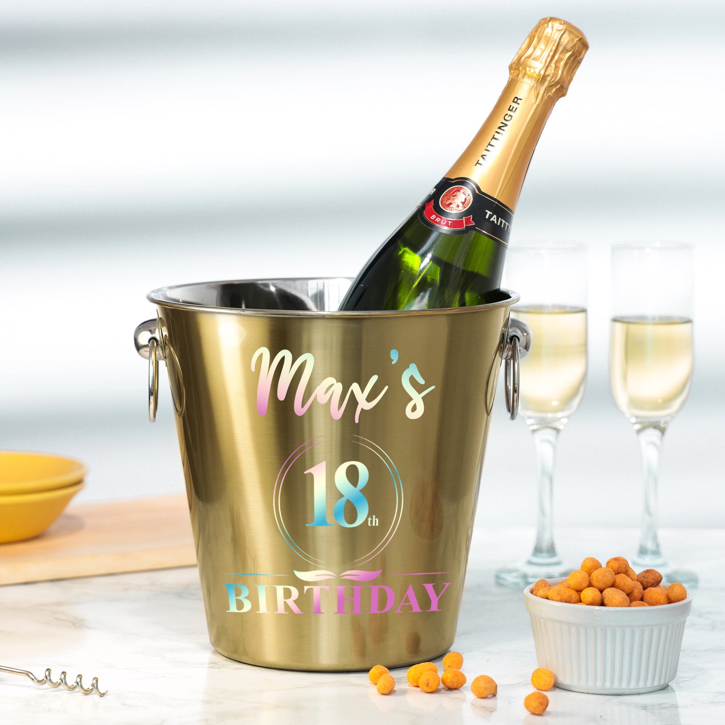Personalised Gold Ice bucket 18th Birthday and Glass Gift with Name - Always Looking Good -