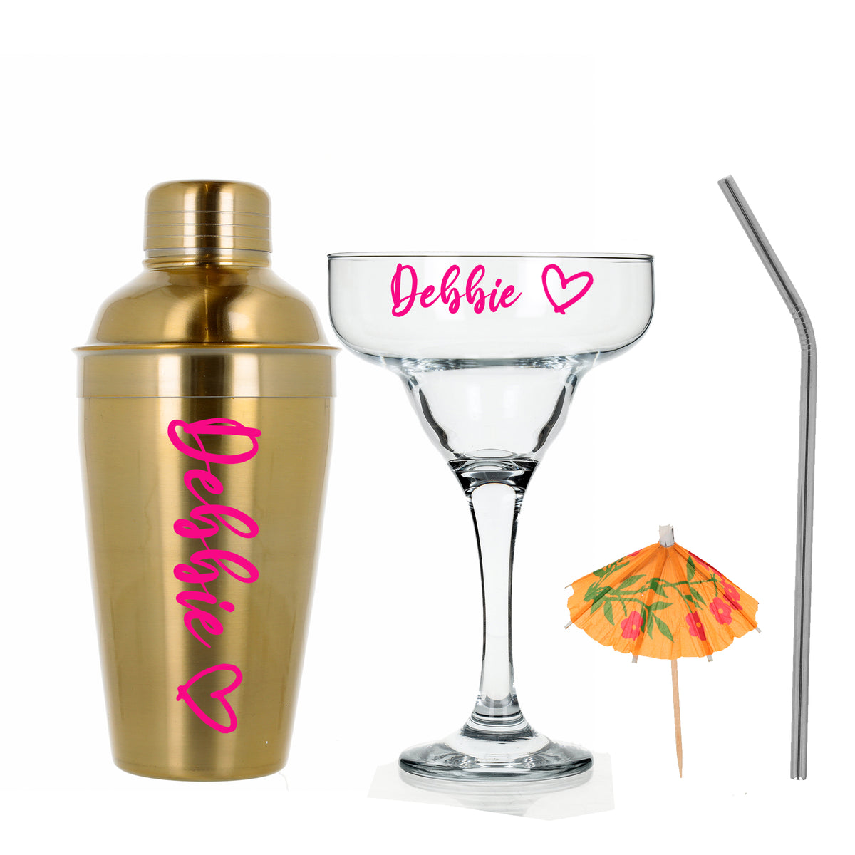 Personalised Gold Cocktail Shaker Set with Margarita Glass Gift Set - Always Looking Good - Full Set