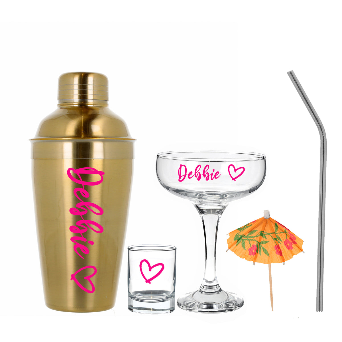 Personalised Gold Cocktail Shaker Set With Martini Glass & Shot Glass Gift Set - Always Looking Good - Full Set