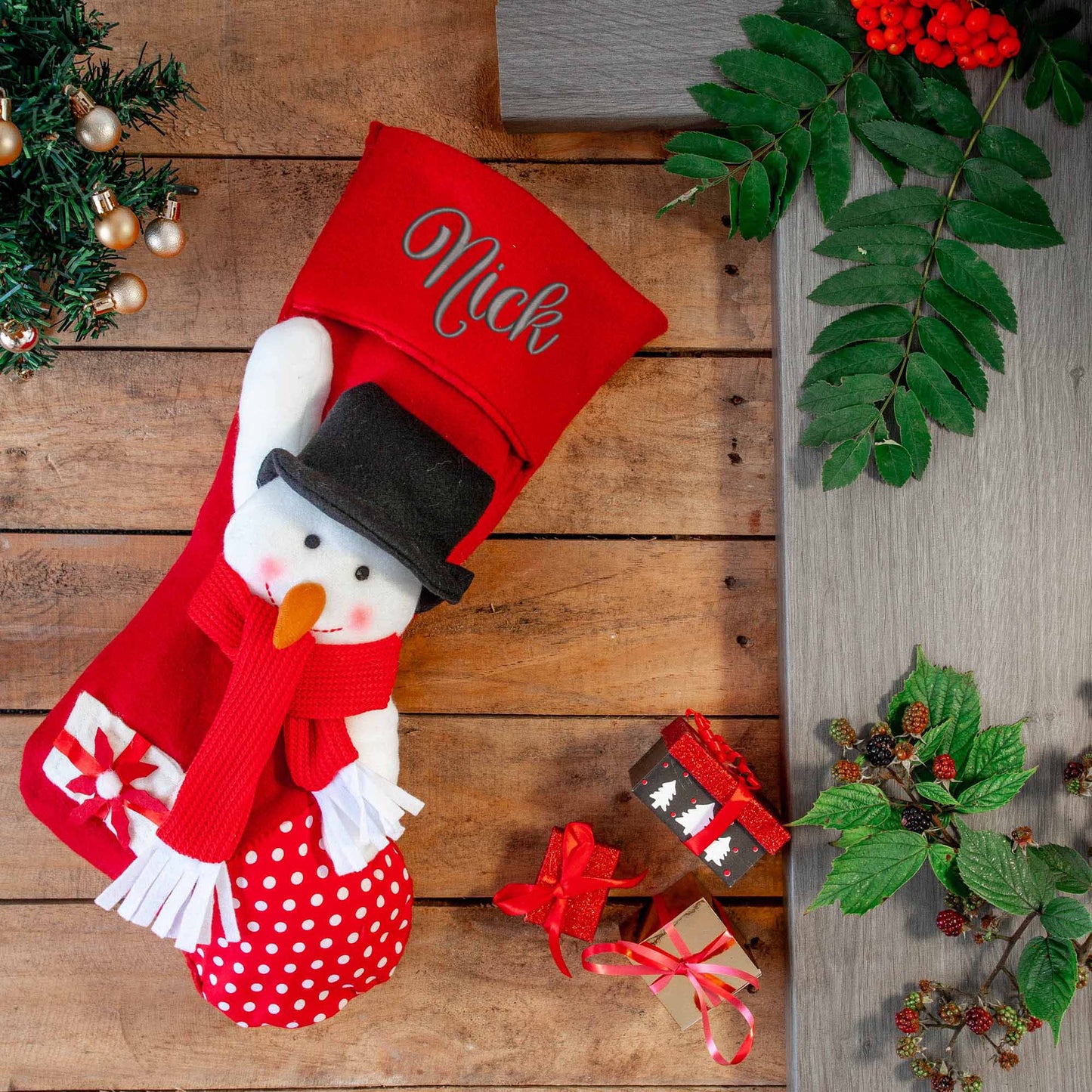Embroidered Personalised 3D Christmas Stocking With Santa Or Snowman - Always Looking Good - Snowman