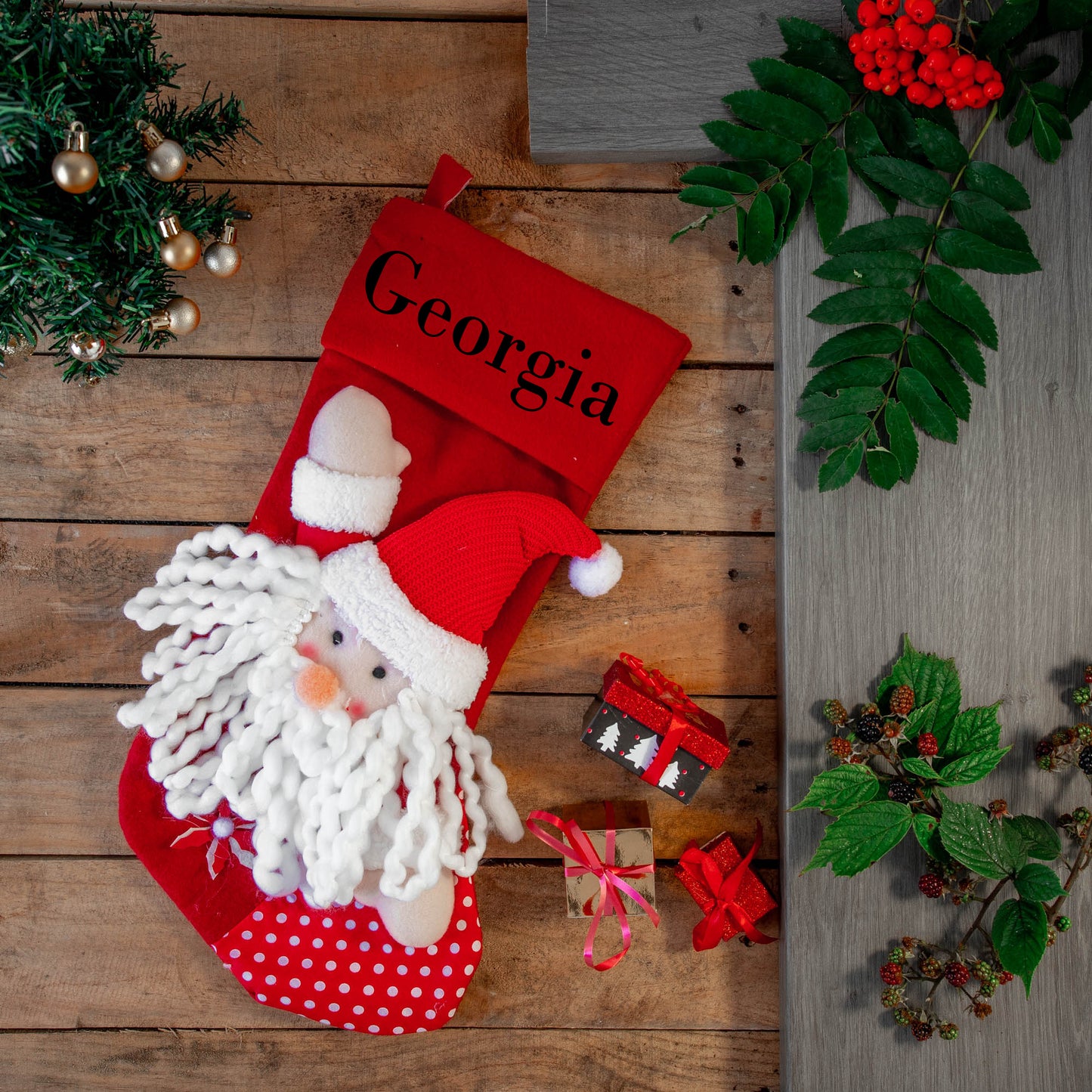 Embroidered Personalised 3D Christmas Stocking With Santa Or Snowman - Always Looking Good - Santa