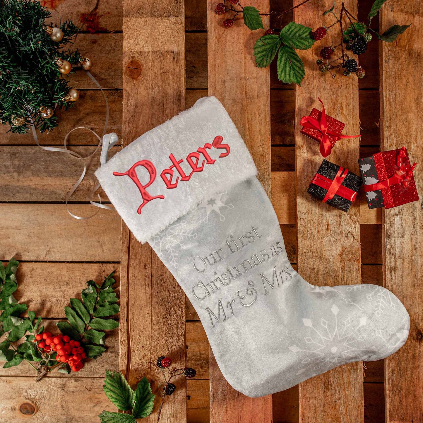 Embroidered Personalised Mr & Mrs First Christmas Stocking - Always Looking Good -