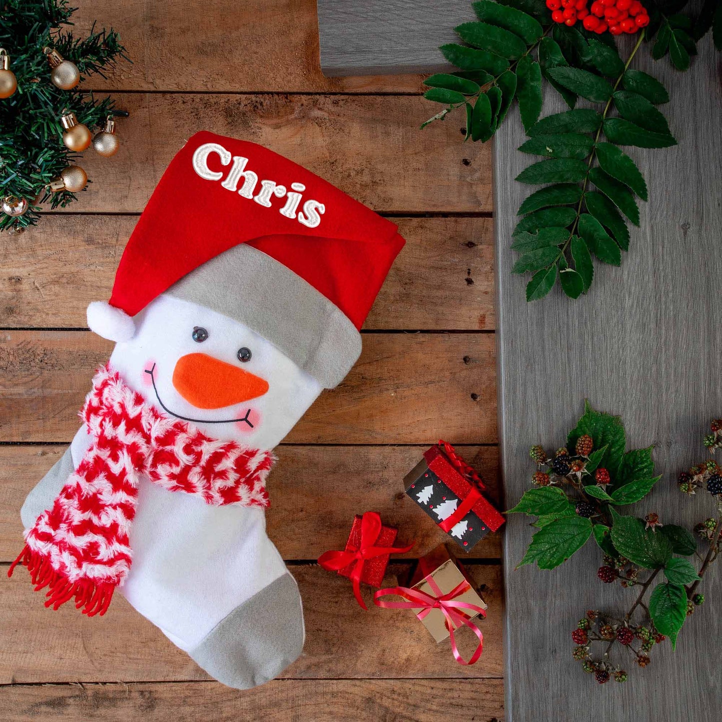 Embroidered Personalised 3D Christmas Stocking With Santa Or Snowman Design - Always Looking Good - Snowman