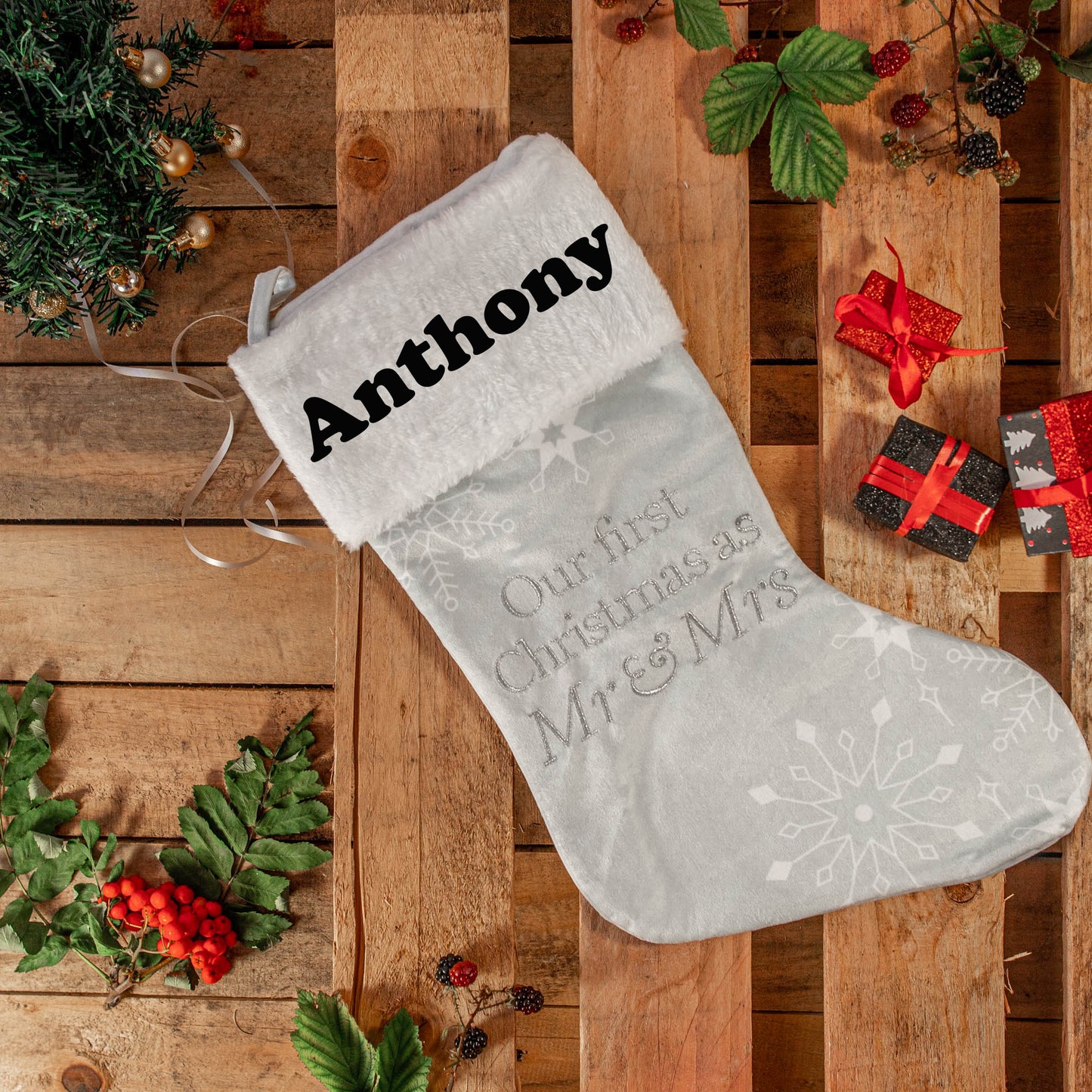 Embroidered Personalised Mr & Mrs First Christmas Stocking - Always Looking Good -