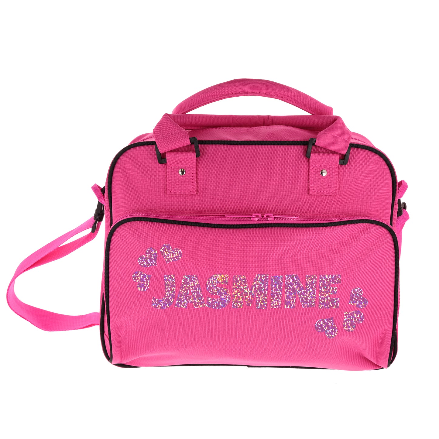 Personalised Girls Sports Bag with Name Dancing Swimming Gymnastic School Gym Bag - Always Looking Good - Hot Pink Name & Hearts