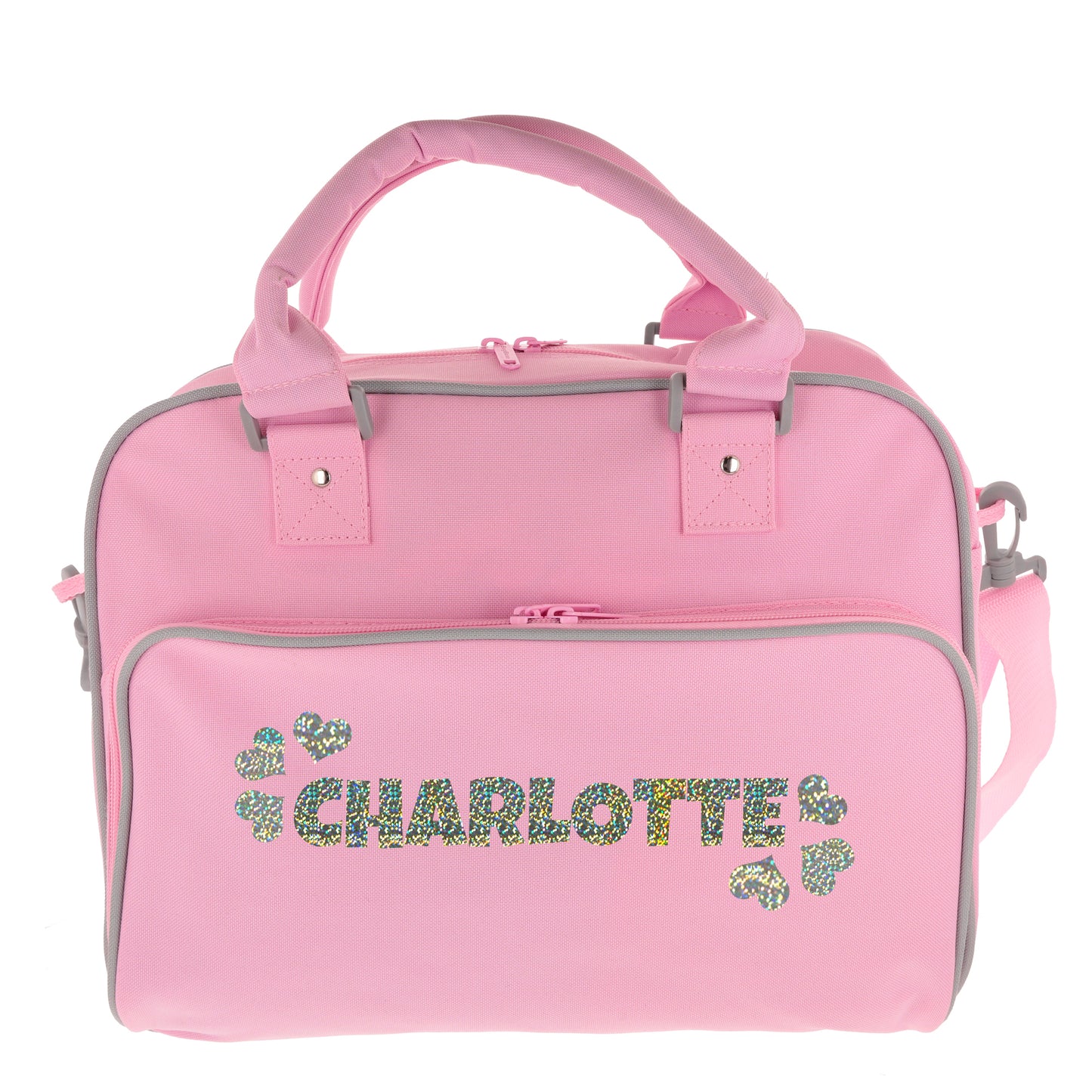 Personalised Girls Sports Bag with Name Dancing Swimming Gymnastic School Gym Bag - Always Looking Good - Pale Pink Name & Hearts