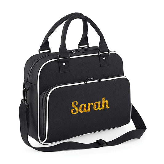 Girls Dance Bag – Personalised Gym, Swim & Sports Bag - Always Looking Good - Black with White Piping Name Only