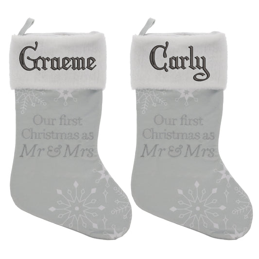 Embroidered Personalised Mr & Mrs First Christmas Stocking  - Always Looking Good -