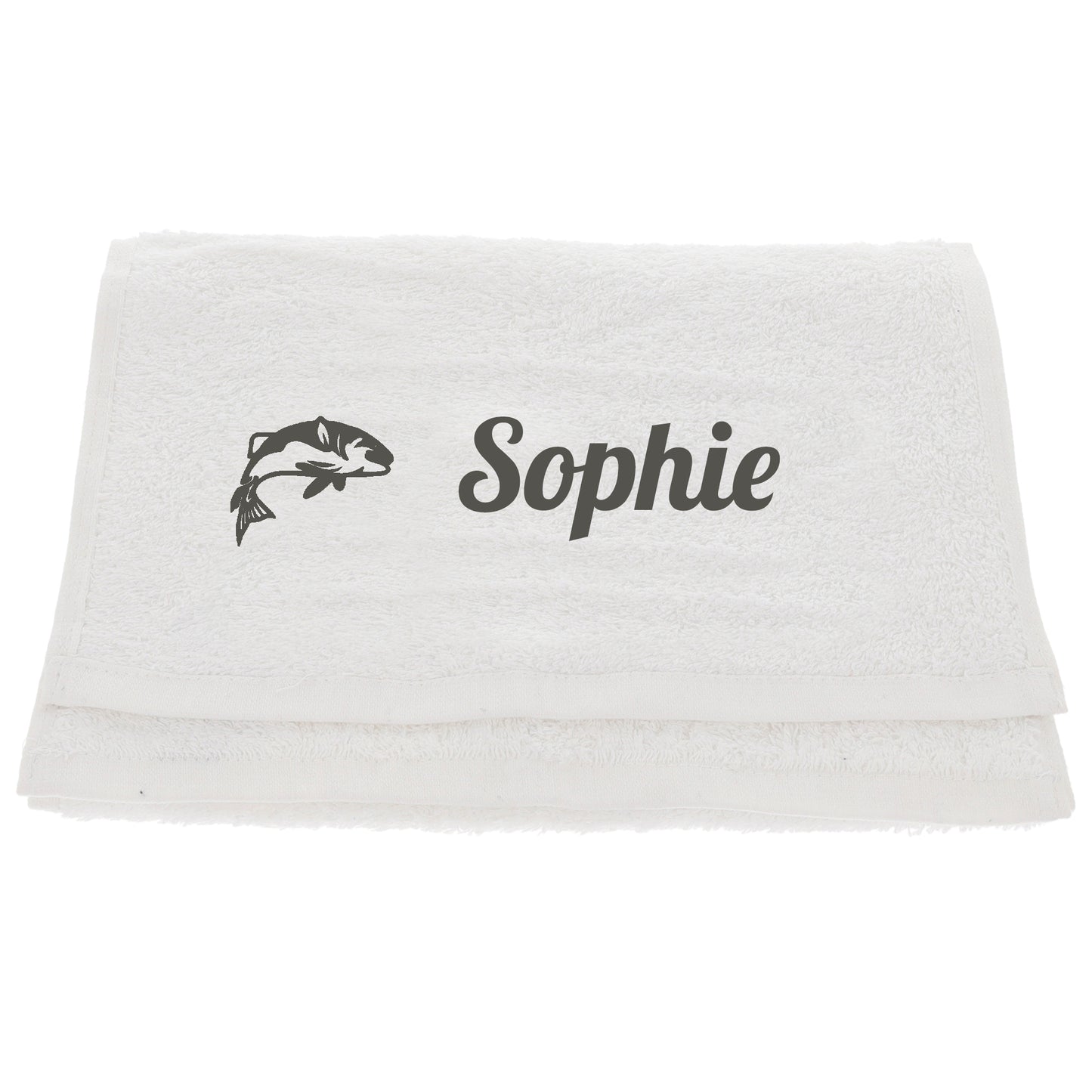 Personalised Embroidered Fishing Towel - Always Looking Good - White
