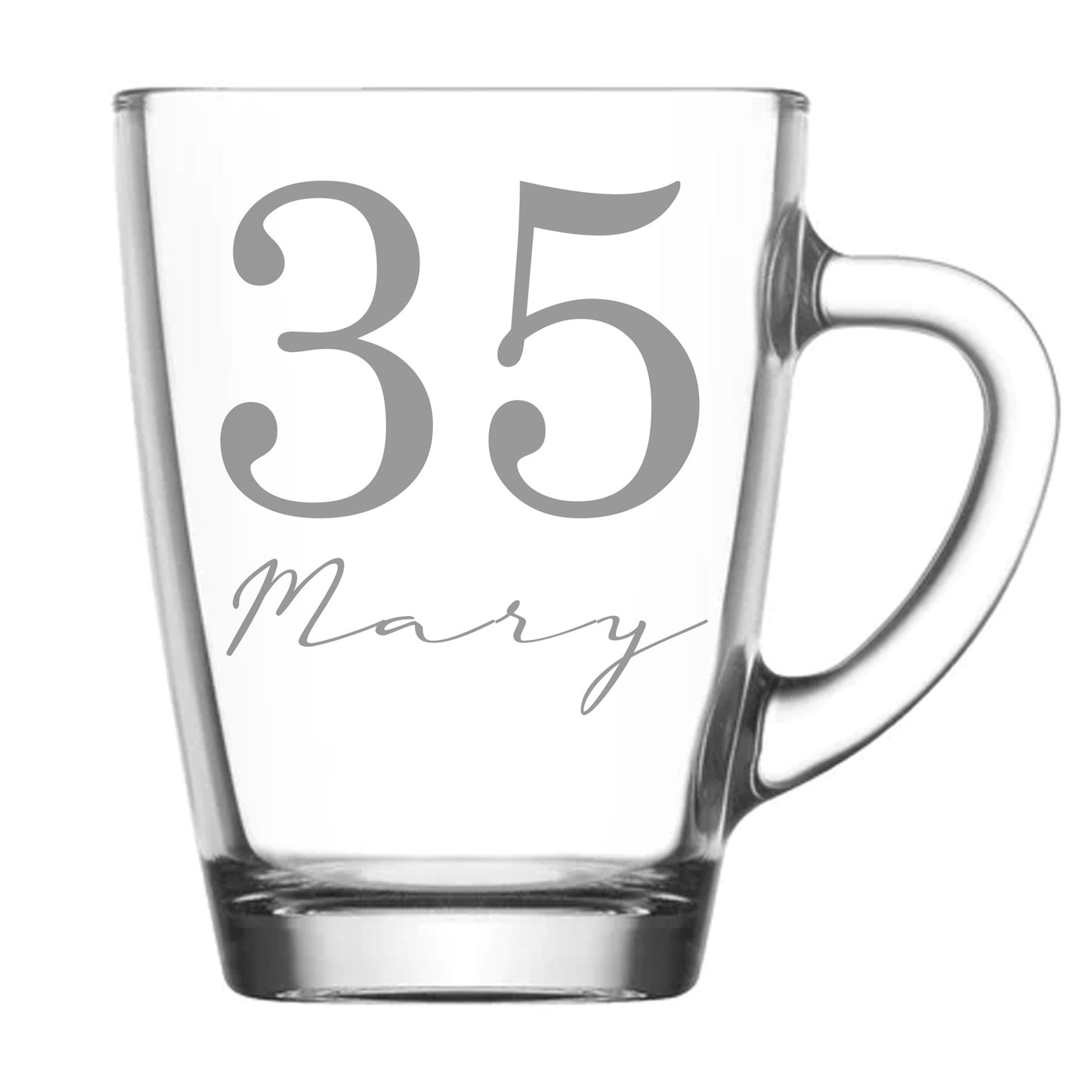Age & Name Birthday Engraved Glass Coffee Mug & Coaster – Birthday Gift Set