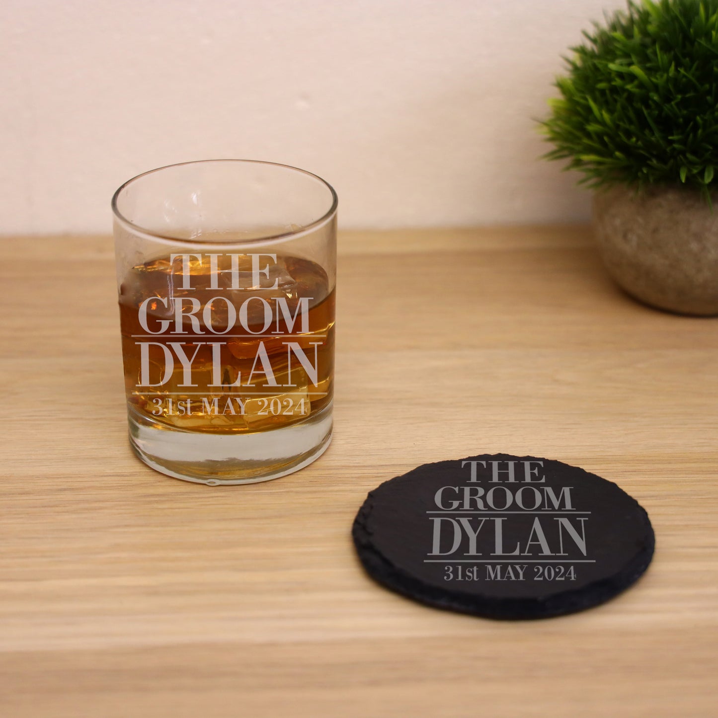 Personalised Groom Gift Whisky Glass and/or Coaster Set- Always Looking Good - - Glass & Round Coaster Set