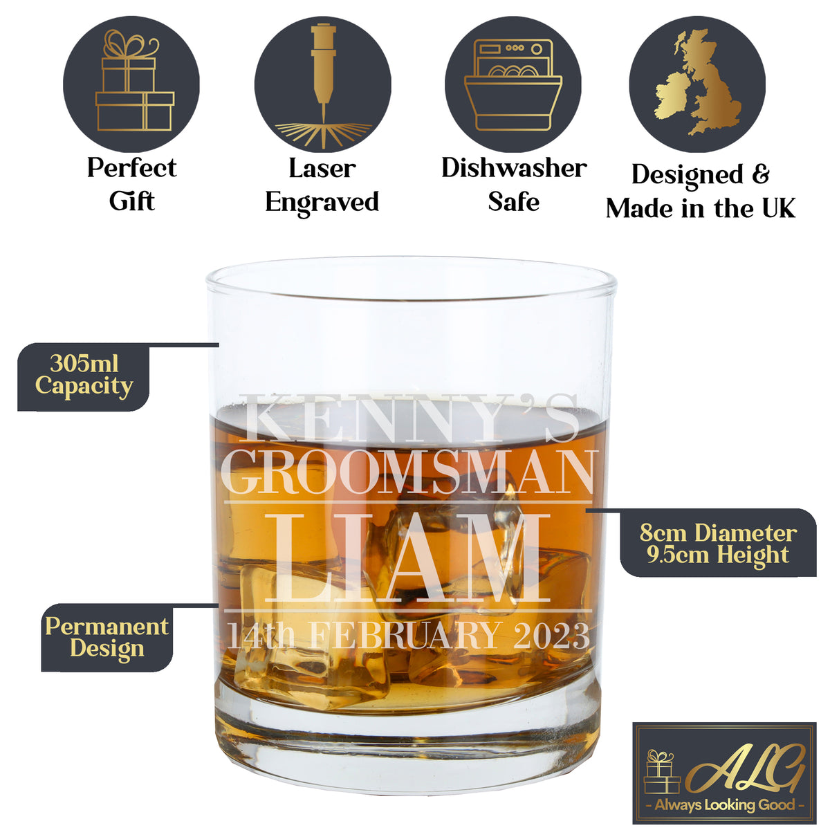Personalised Groomsman Whisky Glass and/or Coaster Set - Always Looking Good -