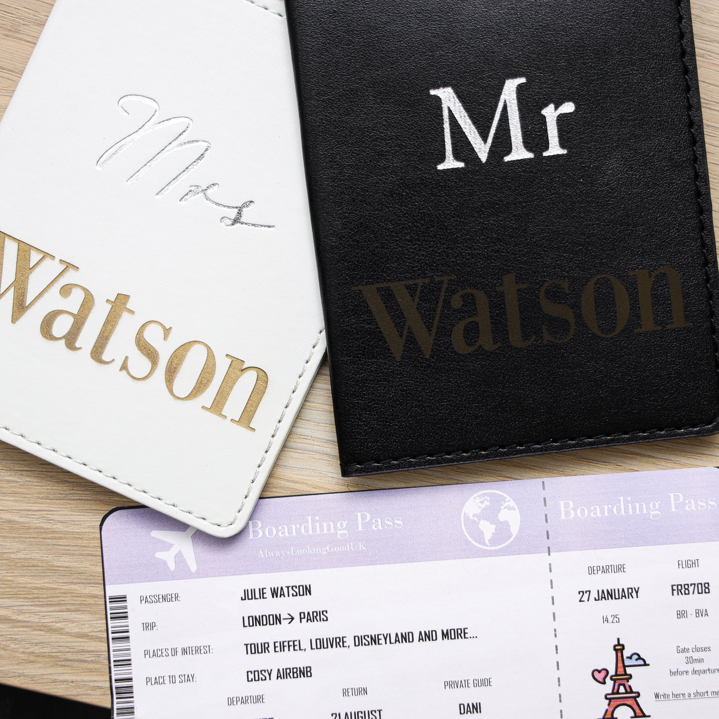 Personalised Honeymoon Accessories - Personalised Mr and Mrs Passport Covers - Always Looking Good -