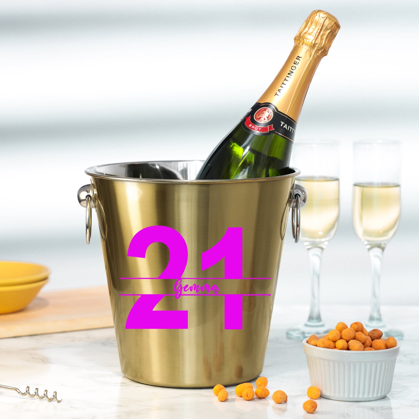 Personalised Gold Ice Bucket 21st Birthday & Glass Gift with Name - Always Looking Good -