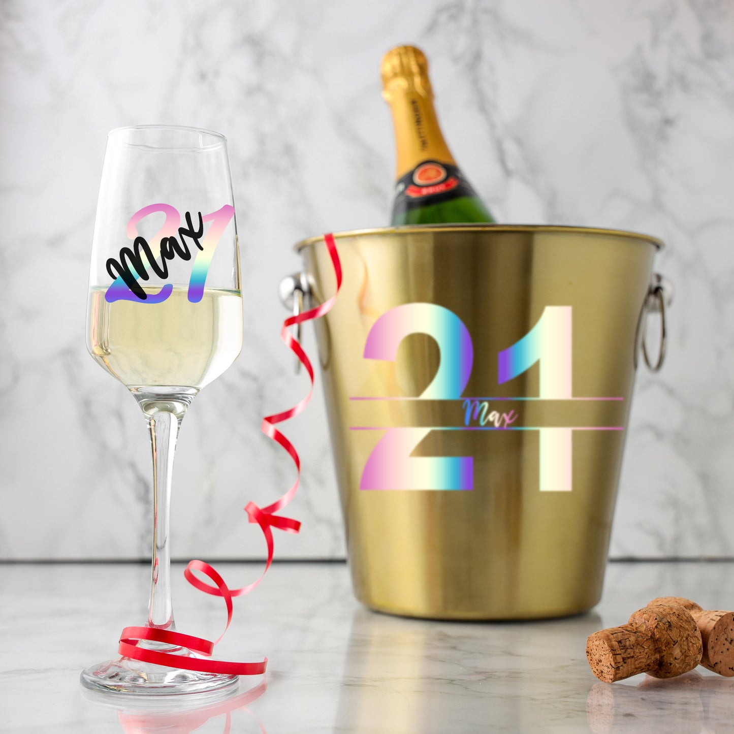 Personalised Gold Ice Bucket 21st Birthday & Glass Gift with Name - Always Looking Good -