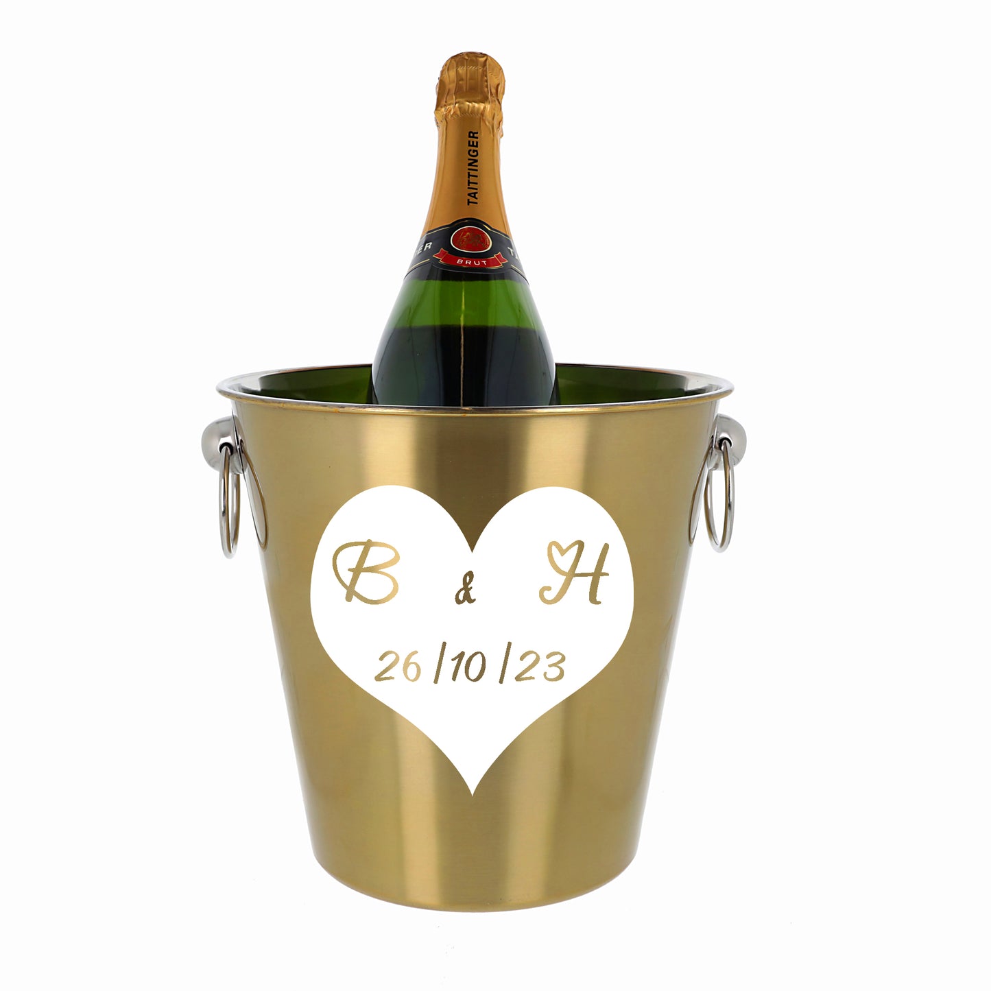 Personalised Heart Design Gold Ice Bucket With Matching Champagne Glasses - Always Looking Good - Ice Bucket Only
