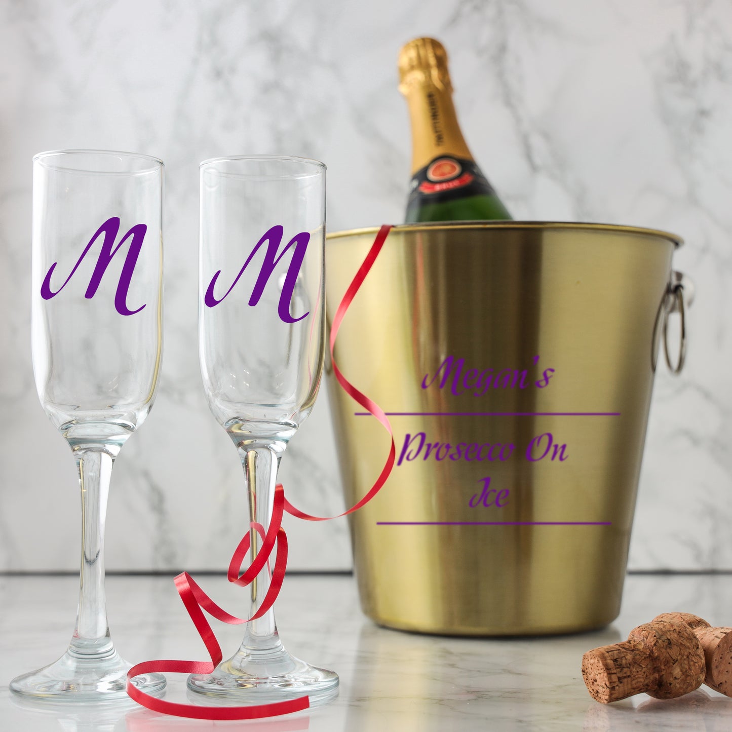 Personalised Drinks on Ice Gold Bucket With matching Champagne or Beer Glasses - Always Looking Good -
