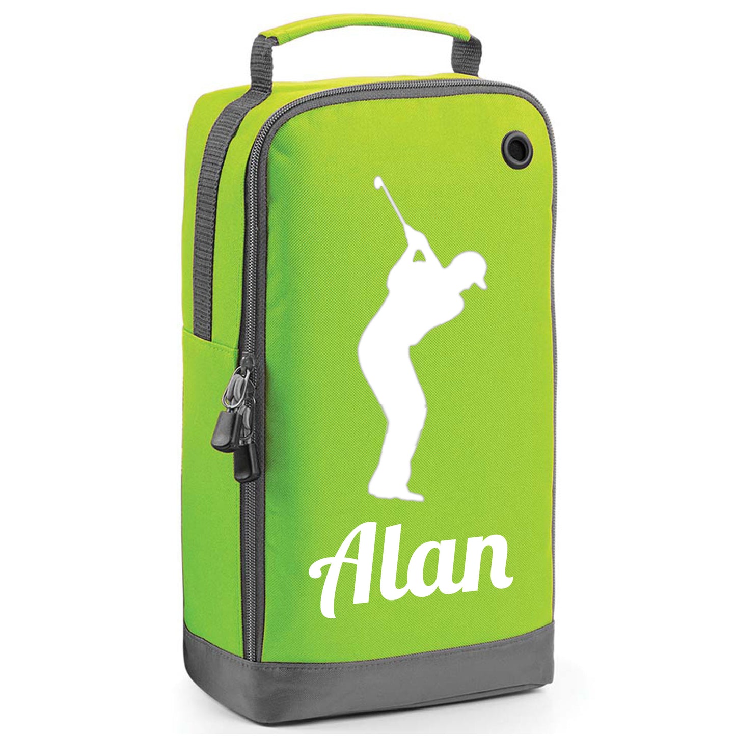 Personalised Golf Shoe Bag with Male Golfer & Name or Initials - Always Looking Good - Lime Green
