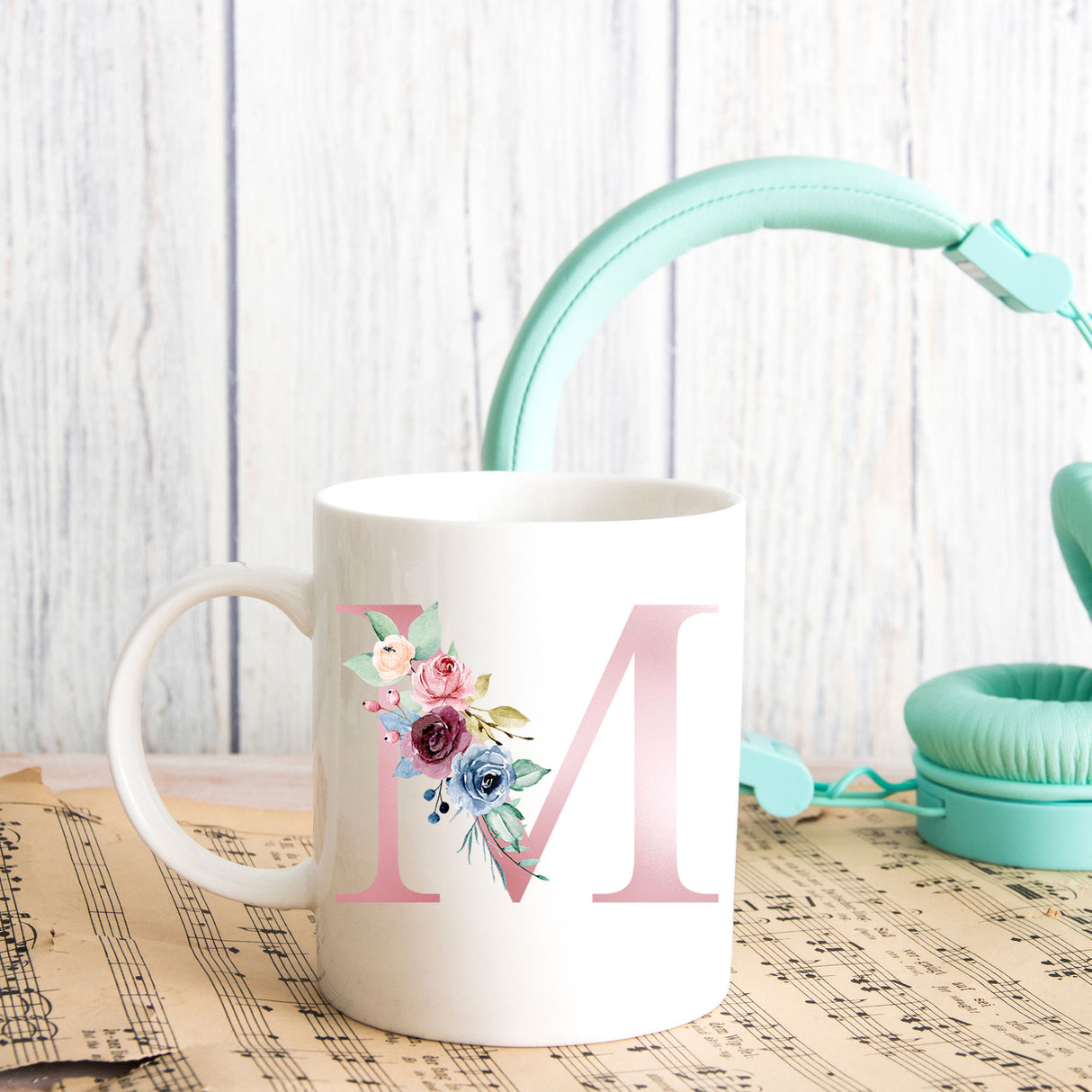 Monogrammed Floral Initial Ceramic Mug – Pink Letter Design