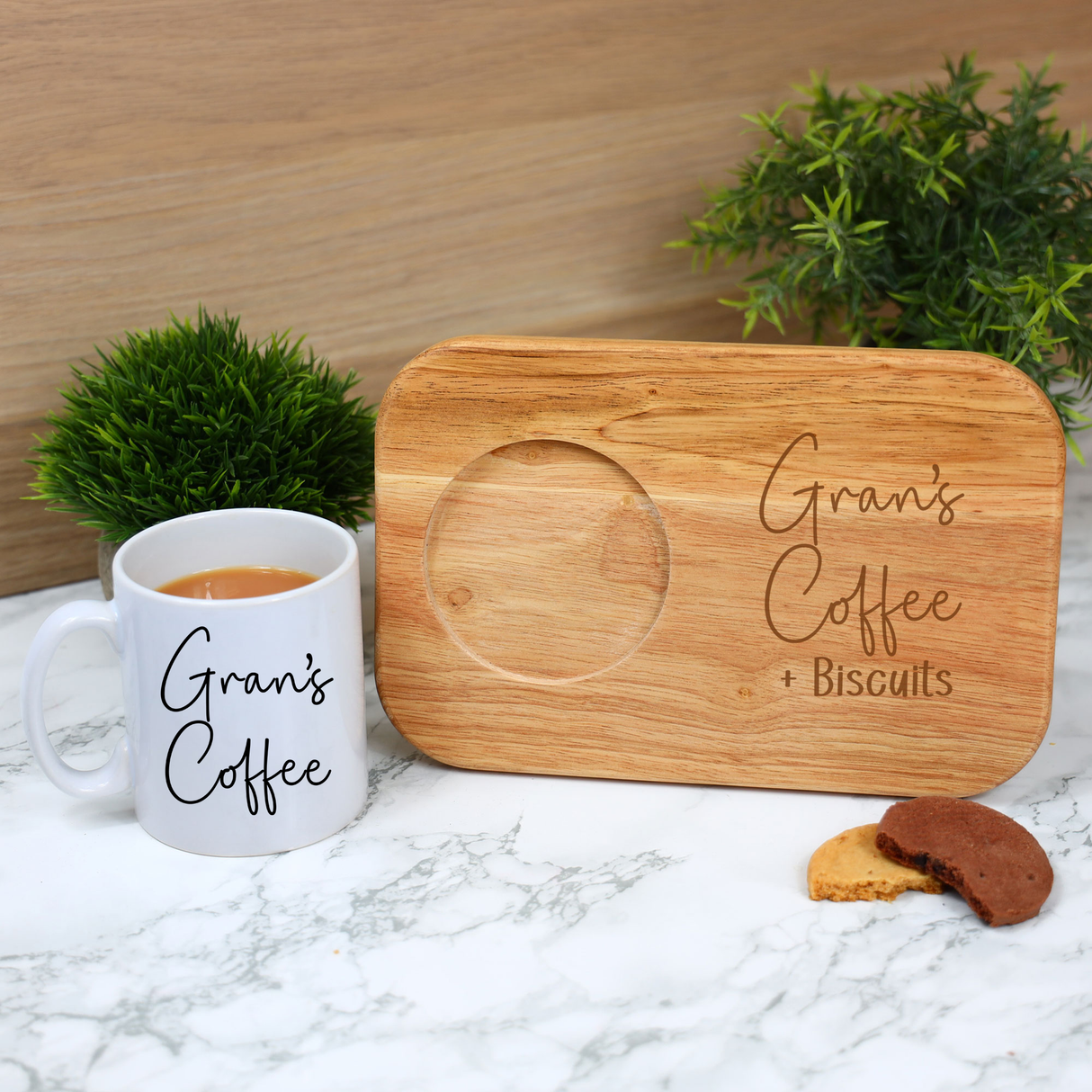 Personalised Gran's Coffee & Biscuit Engraved Board with Optional Mug