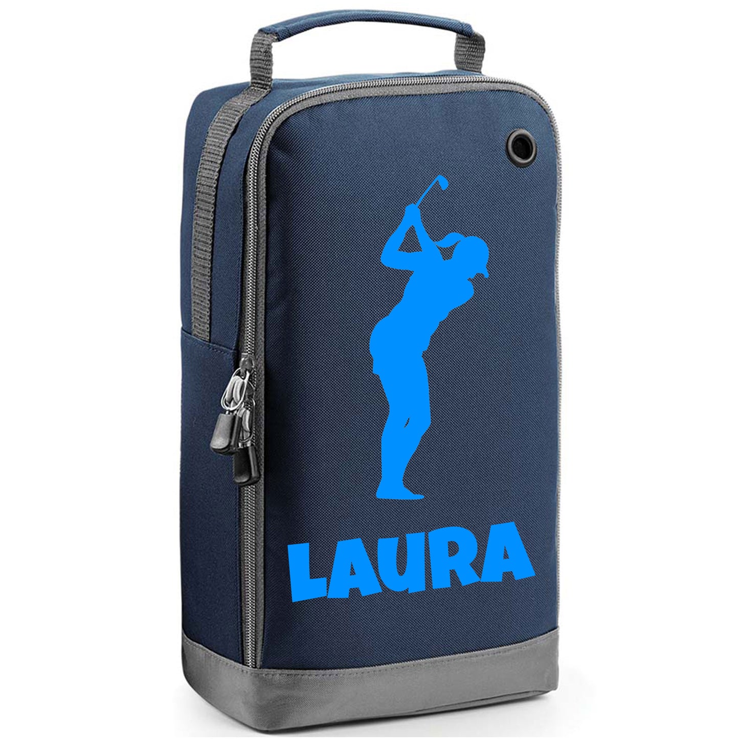 Personalised Golf Shoe Bag with Female Golfer & Name or Initials - Always Looking Good - Navy