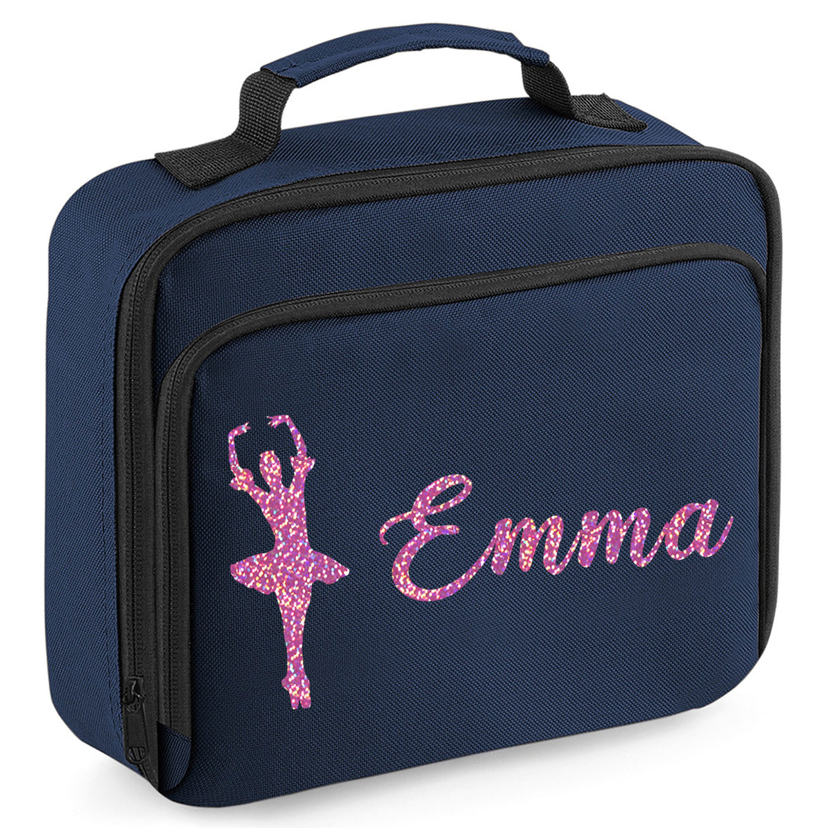 Kids Personalised Lunch Bag With Name in Ballet Design - Always Looking Good - Navy Ballerina