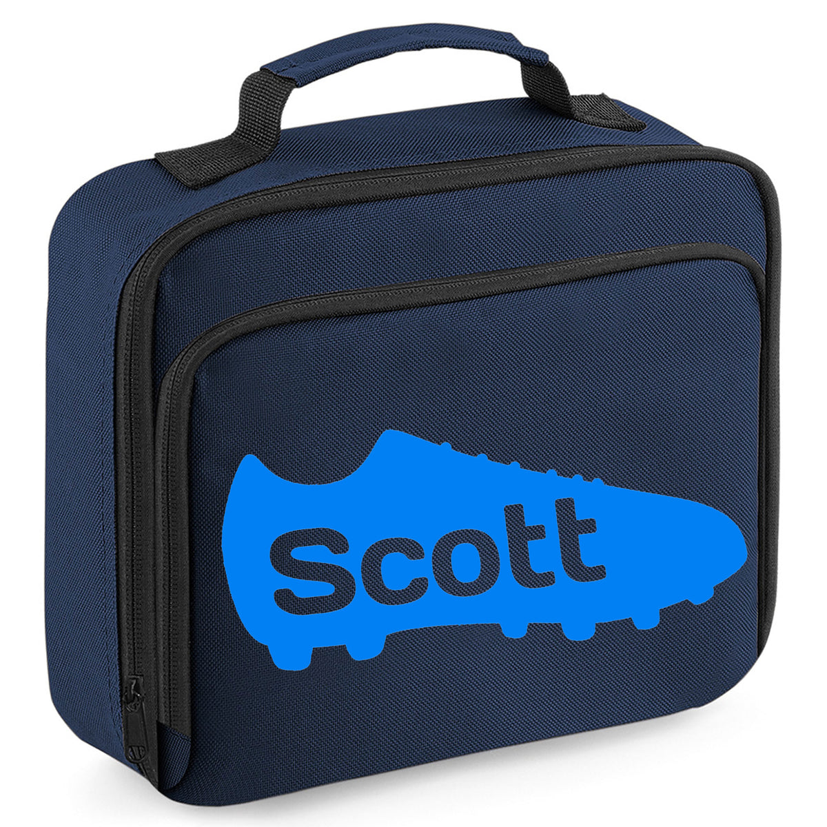 Personalised Lunch Bag with Football Design Childs School Lunch Box - Always Looking Good - Navy Football Boot