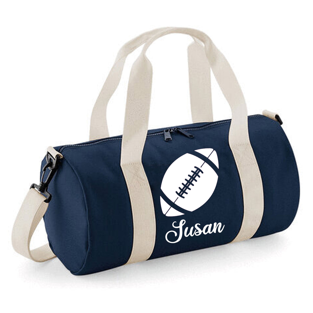 Personalised Rugby Ball Barrel Bag | Kids Sports Holdall with Name