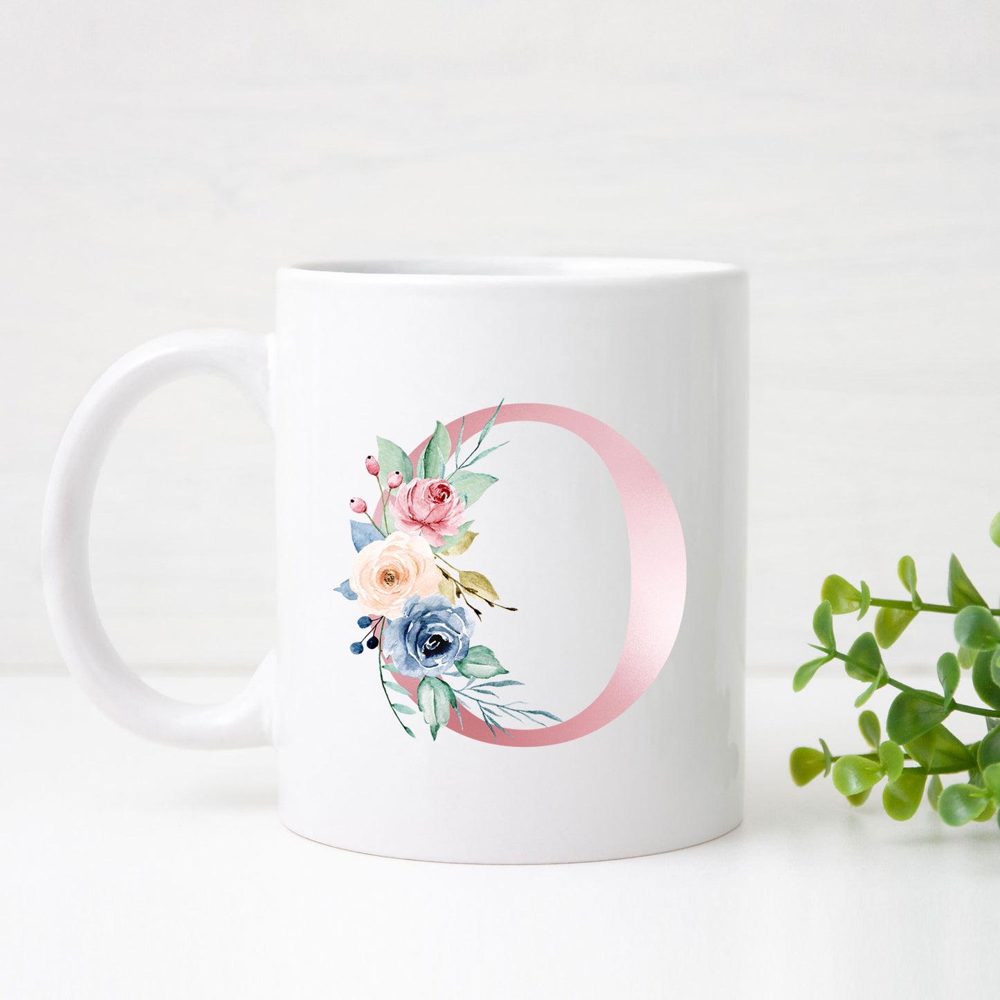 Monogrammed Ceramic Mug – Pink Floral Letter Design for Gift