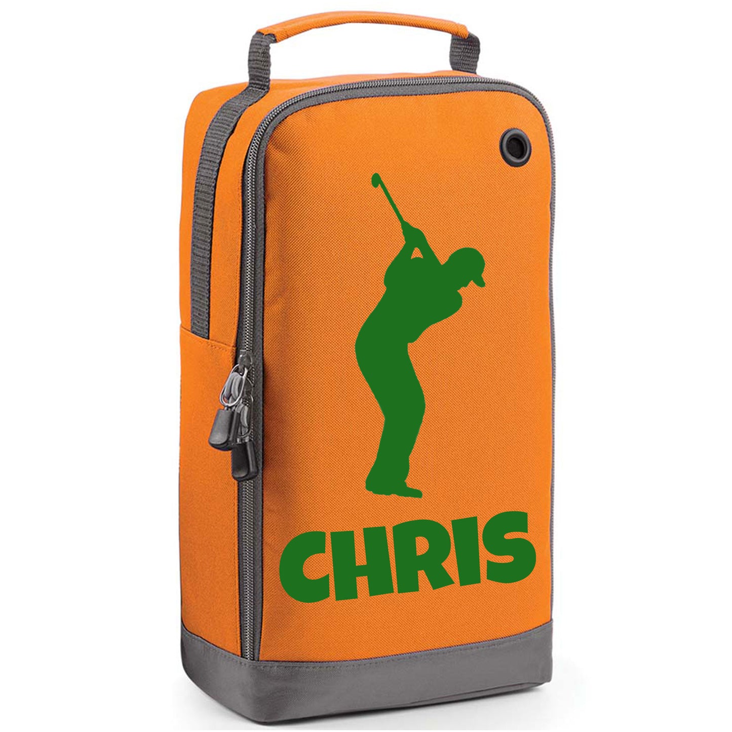 Personalised Golf Shoe Bag with Male Golfer & Name or Initials - Always Looking Good - Orange