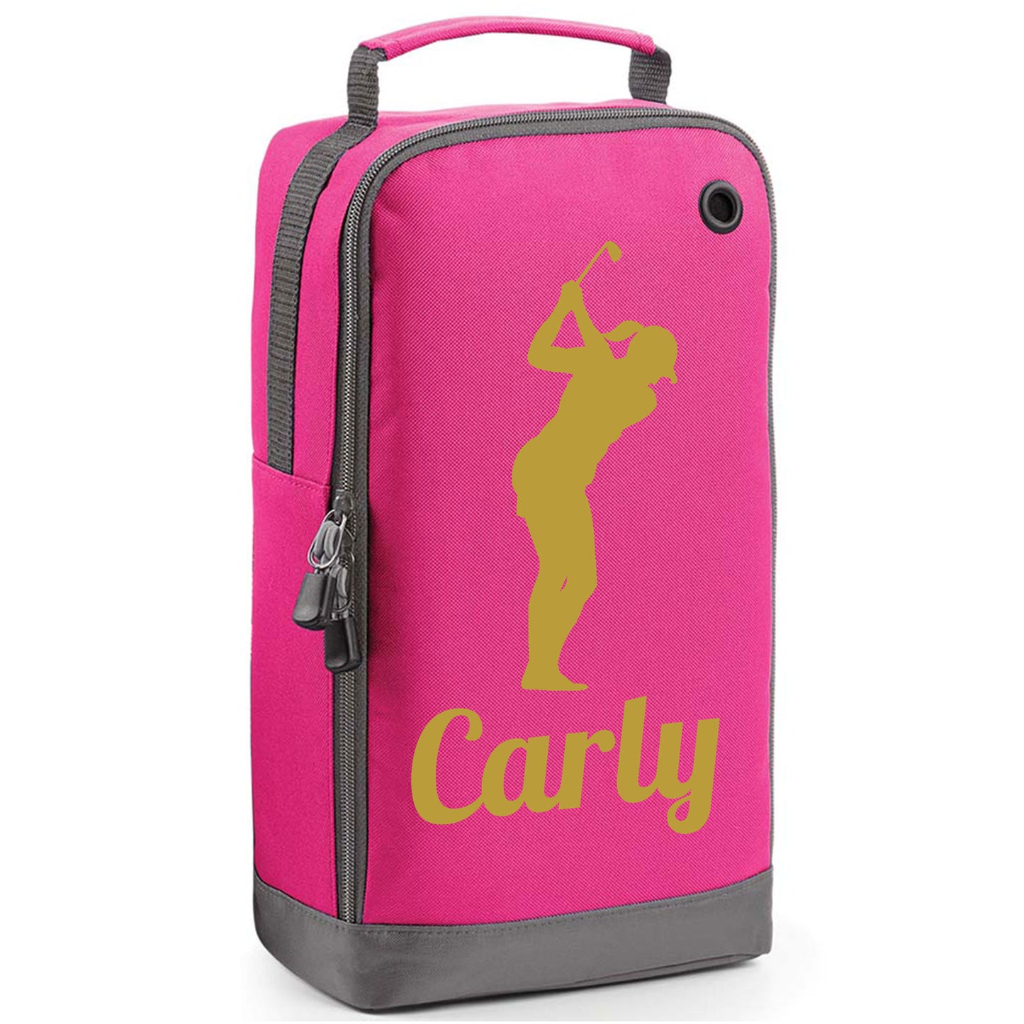 Personalised Golf Shoe Bag with Female Golfer & Name or Initials - Always Looking Good - Pink